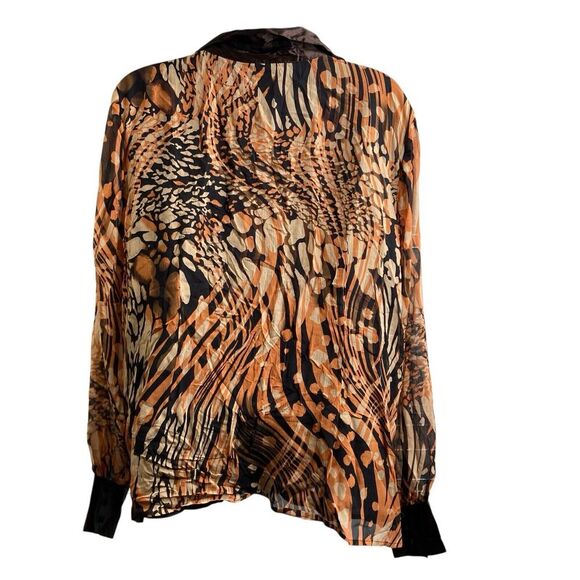 Bob Mackie Abstract Orange and Brown Blouse - Picture 2 of 11
